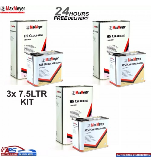 3x Max Meyer 0200 2K Clear Coat Car Lacquer 7.5ltr Std Kit With 6000 Hardener
